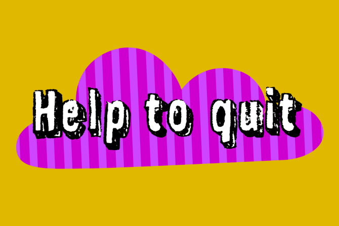'help to quit' text over a cloud